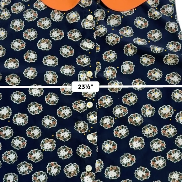 Navy Floral Sleeveless Crop Top with Coral Peter Pan Collar Size XL - Picture 4 of 7